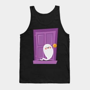 Halloween Ghost In front Door Tank Top